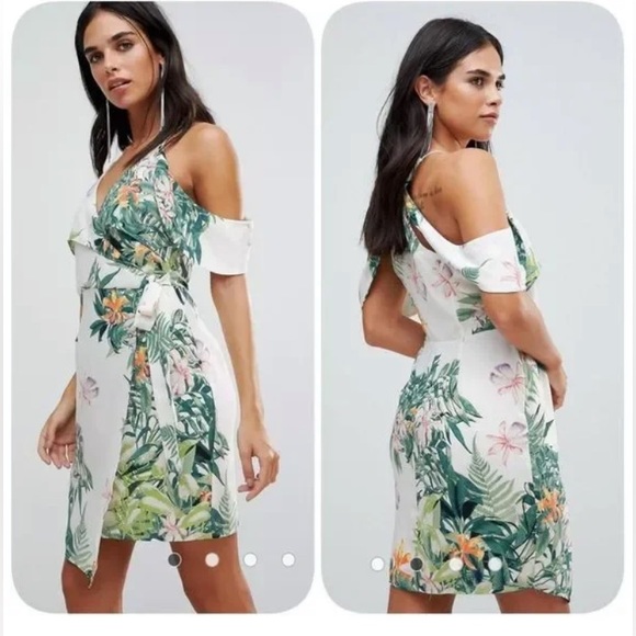 Adelyn Rae Dresses & Skirts - Adelyn Rae White Tropical Wrap Dress